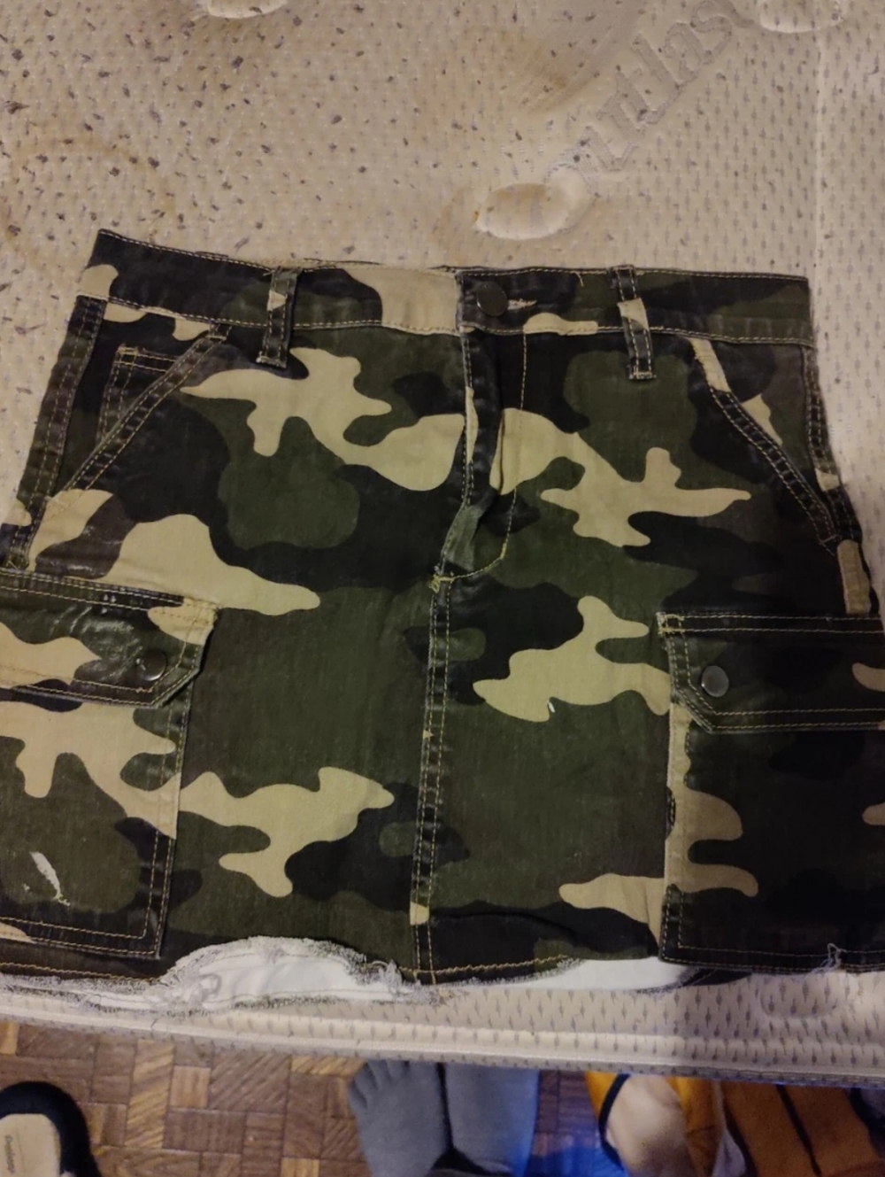 Iris Jeans Womens Mini Skirt Size M Denim Pockets Camouflage Green